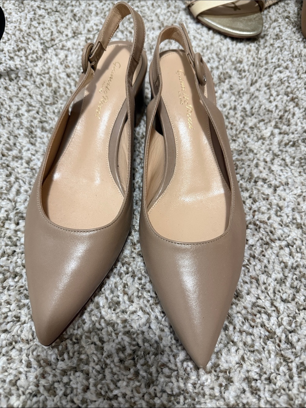 Gianvito Rossi Taupe Pointed Toe Slingback Block Heel Pumps - Picture 2 of 4